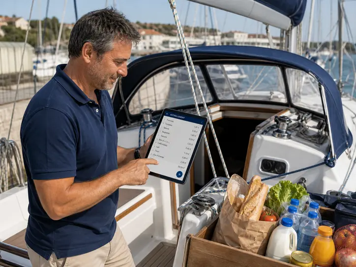 Rangements d’un bateau remplis de provisions et d’équipements bien organisés