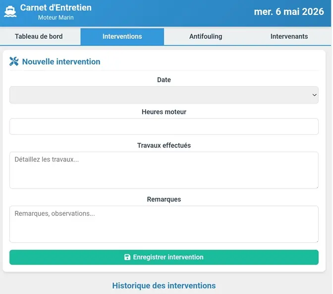 carnet entretien marine
